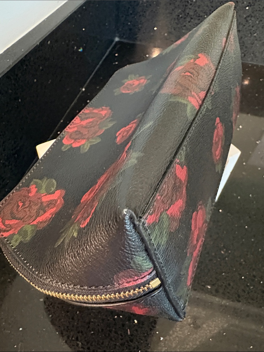 *COACH Black Rose Print Zip Cosmetic Ditty Pouch Bag Clutch Shabby Chic Goth - Picture 7 of 16